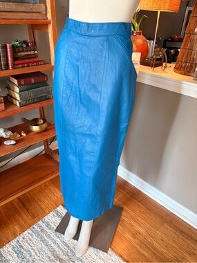 Vintage 80/90s Leather City Blue Leather Pencil Skirt